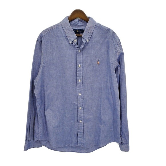Polo Ralph Lauren Mens Blue Chambray Oxford Button Shirt Long Sleeves Size XL